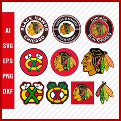 Chicago Blackhawks Svg, NHL National Hockey League Team Svg Logo Clipart Bundle Instant Download SVG - PNG - EPS - PDF