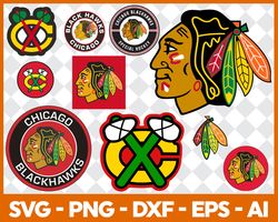 Chicago Blackhawks Svg, NHL National Hockey League Team Svg Logo Clipart Bundle Instant Download SVG - PNG - EPS - PDF