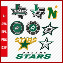 Dallas Stars Svg, NHL National Hockey League Team Svg Logo Clipart Bundle Instant Download SVG - PNG - EPS - PDF