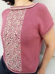 Women's lace T shirt, hand knitted crochet cotton top, openwork blouse, women's top, elegant summer blouse, cotton  hemp
