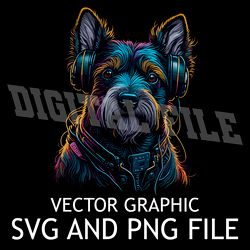 Terrier Dog Dj in Headphones  Vector Digital File SVG,PNG, Sublimation Download File