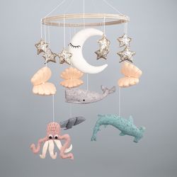 ocean baby mobile for nursery, under the sea mobile, baby shower gift, baby crib mobile, expecting mom gift