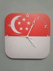 Singaporean flag clock for wall, Singaporean wall decor, Singaporean gifts (Singapore)