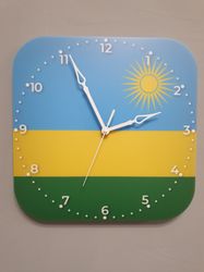 Rwandan flag clock for wall, Rwandan wall decor, Rwandan gifts (Rwanda)