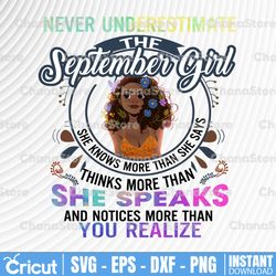 Never underestimate the september girl She knows more than she says think more than She speak PNG only Digital Download