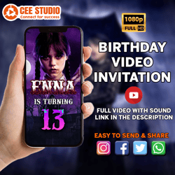 Wednesday Addams Birthday Party Video Invitation, Wednesday Animated Invite Video, Digital Custom Invite, Birthday