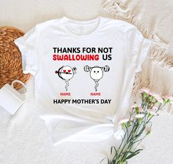 Funny Mothers Day Shirt,Happy Mothers Day Shirt,Thanks for Not Swallowing Us,Custom Mothers Day Gift,Sarcastic Mothers D