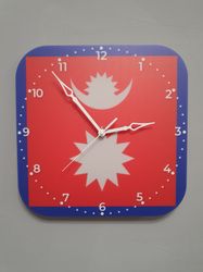Nepalese flag clock for wall, Nepalese wall decor, Nepalese gifts (Nepal)