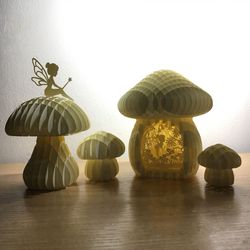 Combo 3D Paper Craft Mushroom And Little Fairy, Mushroom pop-up Card 3D, Mushroom House for Fairy Craft SVG Files