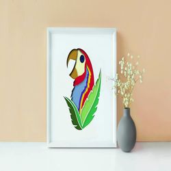 Colored Ara Parrot Shadow box SVG Template, Tropical bird Papercut Lightbox cricut SVG, 3D layered Paper cut Light box D
