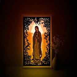 Mary Virgin Shadow box SVG Template, Lady of Guadalupe Papercut Lightbox cricut SVG, 3D layered Paper cut Light box DXF