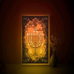 Happy Hanukkah Shadow box SVG Template, Judaism Menorah Papercut Lightbox cricut SVG 3D layered star of David Paper cut
