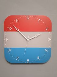 Luxembourgish flag clock for wall, Luxembourgish wall decor, Luxembourgish gifts (Luxembourg)