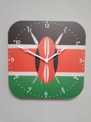 Kenyan flag clock for wall, Kenyan wall decor, Kenyan gifts (Kenya)