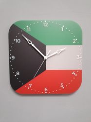Kuwaiti flag clock for wall, Kuwaiti wall decor, Kuwaiti gifts (Kuwait)
