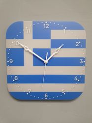 Greek flag clock for wall, Greek wall decor, Greek gifts (Greece)