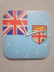 Fijian flag clock for wall, Fijian wall decor, Fijian gifts (Fiji)