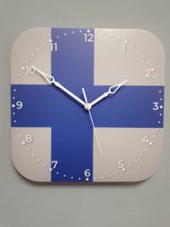 Finnish flag clock for wall, Finnish wall decor, Finnish gifts (Finland)