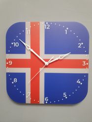 Icelandic flag clock for wall, Icelandic wall decor, Icelandic gifts (Iceland)