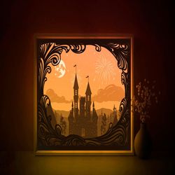 Fairytale Castle Shadow box SVG Template, medieval Papercut Lightbox cricut SVG, 3D layered Paper cut Light box DXF Pape