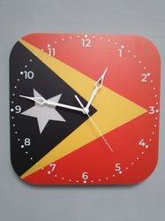 Timorese flag clock for wall, Timorese wall decor, Timorese gifts (East Timor)