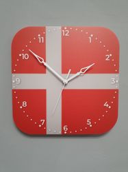 Danish flag clock for wall, Danish wall decor, Danish gifts (Denmark)