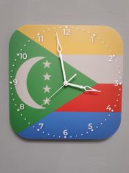 Comorian flag clock for wall, Comorian wall decor, Comorian gifts (Comoros)