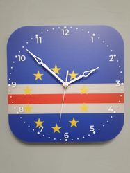Cape Verdean flag clock for wall, Cape Verdean wall decor, Cape Verdean gifts (Cape Verde)