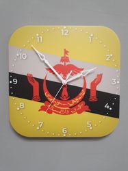 Bruneian flag clock for wall, Bruneian wall decor, Bruneian gifts (Brunei)