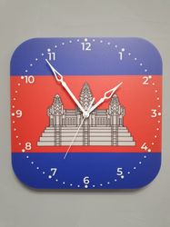 Cambodian flag clock for wall, Cambodian wall decor, Cambodian gifts (Cambodia)
