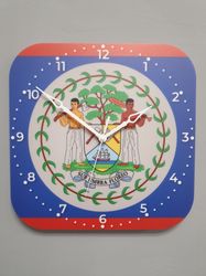 Belizean flag clock for wall, Belizean wall decor, Belizean gifts (Belize)