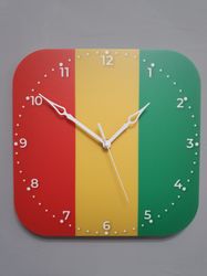 Guinean flag clock for wall, Guinean wall decor, Guinean gifts (Guinea)