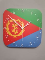 Eritrean flag clock for wall, Eritrean wall decor, Eritrean gifts (Eritrea)