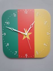 Cameroonian flag clock for wall, Cameroonian wall decor, Cameroonian gifts (Cameroon)