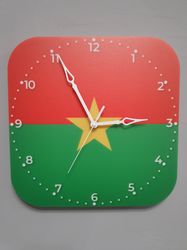 Burkinabe flag clock for wall, Burkinabe wall decor, Burkinabe gifts (Burkina Faso)