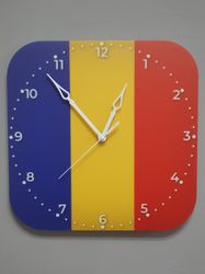 Romanian flag clock for wall, Romanian wall decor, Romanian gifts (Romania)