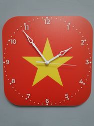 Vietnamese flag clock for wall, Vietnamese wall decor, Vietnamese gifts (Vietnam)