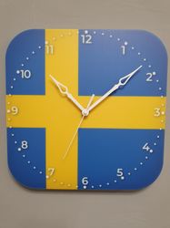Swedish flag clock for wall, Swedish wall decor, Swedish gifts (Sweden)