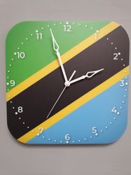 Tanzanian flag clock for wall, Tanzanian wall decor, Tanzanian gifts (Tanzania)