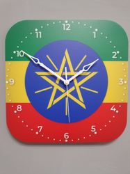 Ethiopian flag clock for wall, Ethiopian wall decor, Ethiopian gifts (Ethiopia)