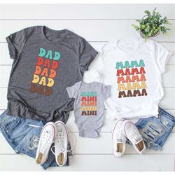 boho style family matching t-shirt, dad mama mini matching gift, family vacation gift, colorful family shirt, funny fami