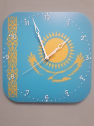 Kazakh flag clock for wall, Kazakh wall decor, Kazakh gifts (Kazakhstan)