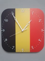 Belgian flag clock for wall, Belgian wall decor, Belgian gifts (Belgium)