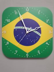 Brazilian flag clock for wall, Brazilian wall decor, Brazilian gifts (Brazil)