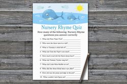 Under the sea Nursery rhyme quiz baby shower game card,Whale Baby shower games printable,Fun Baby Shower Activity-335
