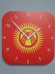 Kyrgyz flag clock for wall, Kyrgyz wall decor, Kyrgyz gifts (Kyrgyzstan)