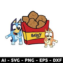 Bluey And Bingo With Chicken Nuggets Box Png, Bluey And Bingo Png, Bluey Png, Cartoon Png -Digital File