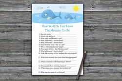 Under the sea How well do you know baby shower game card,Whale Baby shower games printable,Fun Baby Shower Activity-335