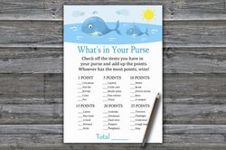 under the sea what's in your purse game,whale baby shower games printable,fun baby shower activity,instant download-335