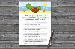 Sea Turtle Nursery rhyme quiz baby shower game card,Turtle Baby shower games printable,Fun Baby Shower Activity-334